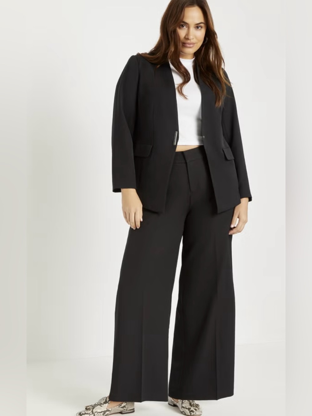NWOT ELOQUII Venice Crepe Blazer Wide Leg Pant Suit Black Size 18 (both pieces)